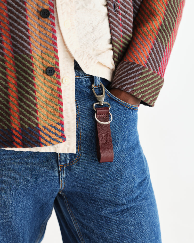wax london men's Boston - Cherry Retro Grain Leather Keyring
