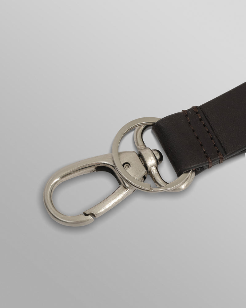wax london men's Boston - Dark Brown Retro Grain Leather Keyring