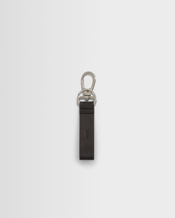 wax london men's Boston - Dark Brown Retro Grain Leather Keyring