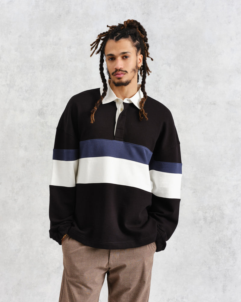 wax london Bow - Black Striped Organic Cotton Rugby Shirt