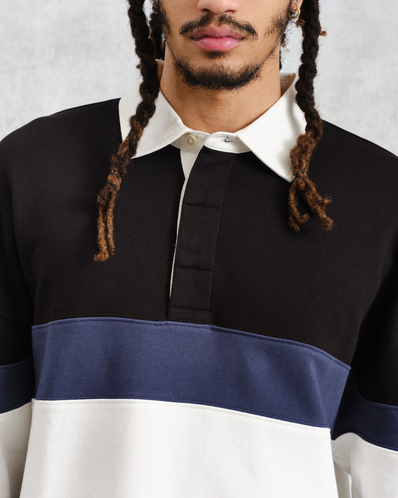 wax london Bow - Black Striped Organic Cotton Rugby Shirt