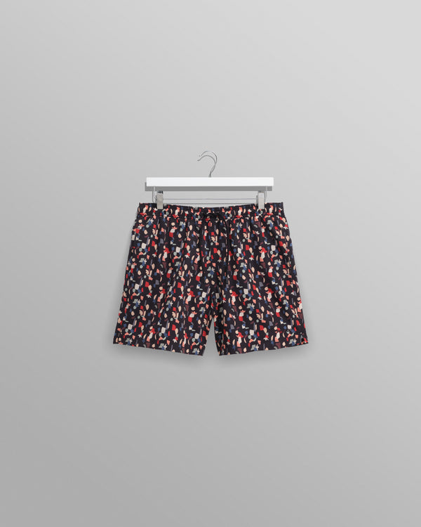 wax london men's Brockwell - Black Geometric Logo Swim Shorts