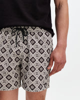 Brockwell - Ecru And Black Seersucker Swim Short