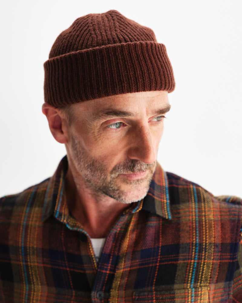 wax london men's Brook - Brown Single Rib Wool Beanie