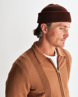 wax london men's Brook - Brown Single Rib Wool Beanie