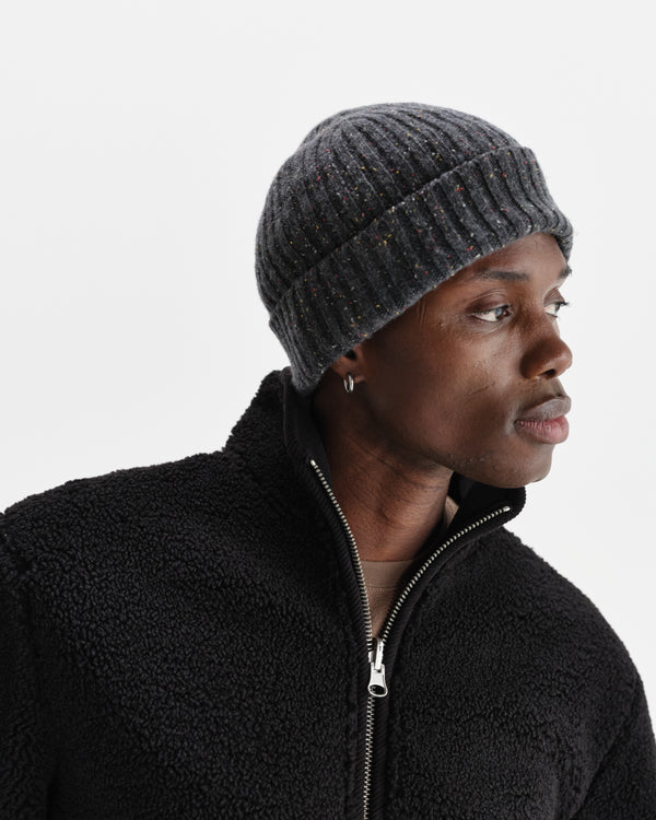 wax london men's Brook - Charcoal Donegal Single Rib Wool Beanie