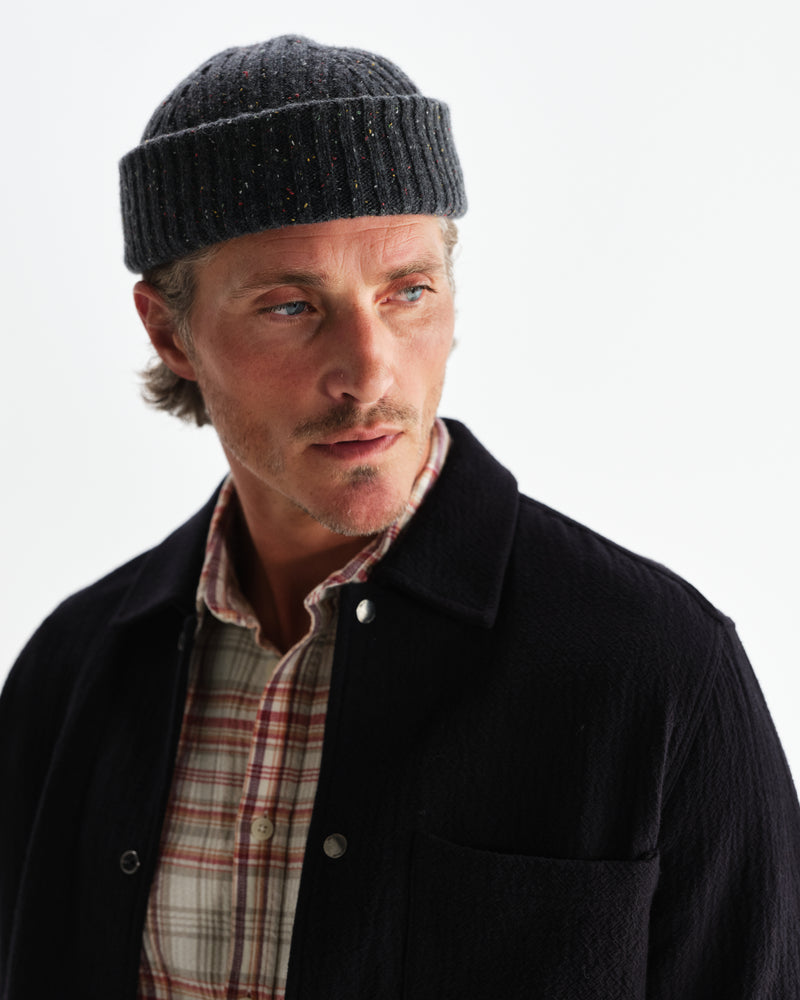 wax london men's Brook - Charcoal Donegal Single Rib Wool Beanie