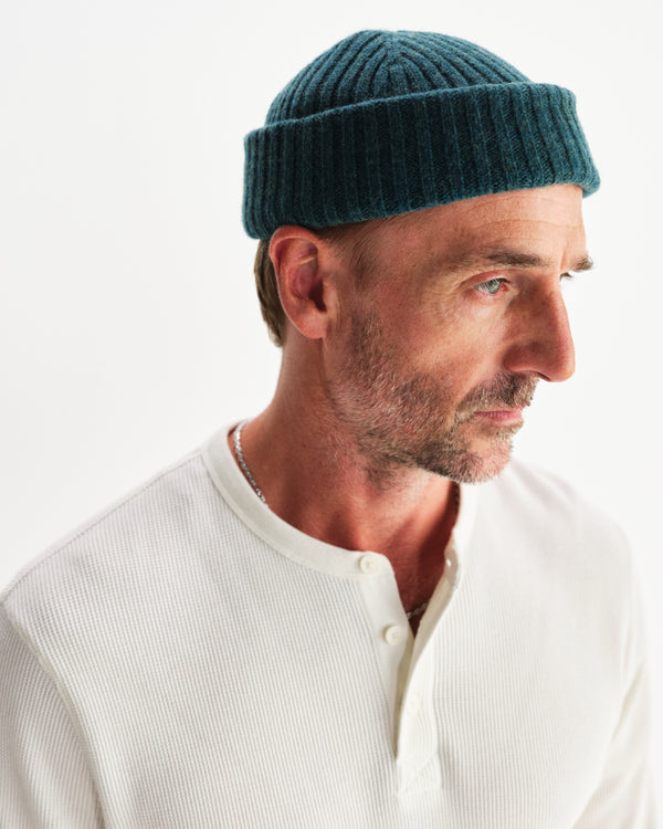 wax london men's Brook - Forest Green Single Rib Wool Beanie