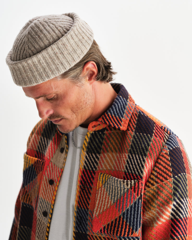 wax london men's Brook - Natural Donegal Single Rib Wool Beanie