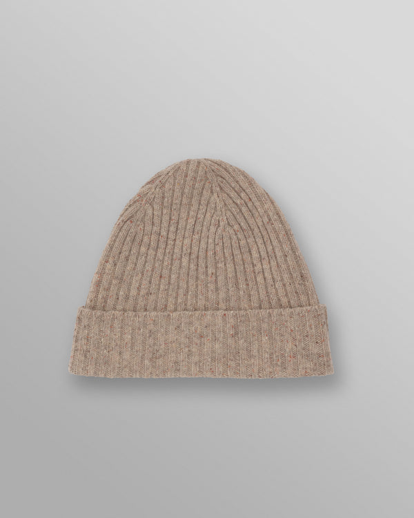 wax london men's Brook - Natural Donegal Single Rib Wool Beanie