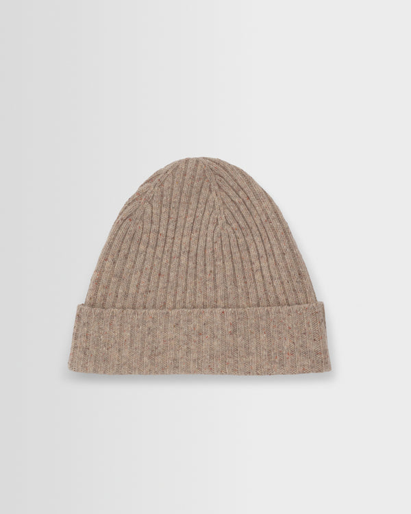 wax london men's Brook - Natural Donegal Single Rib Wool Beanie