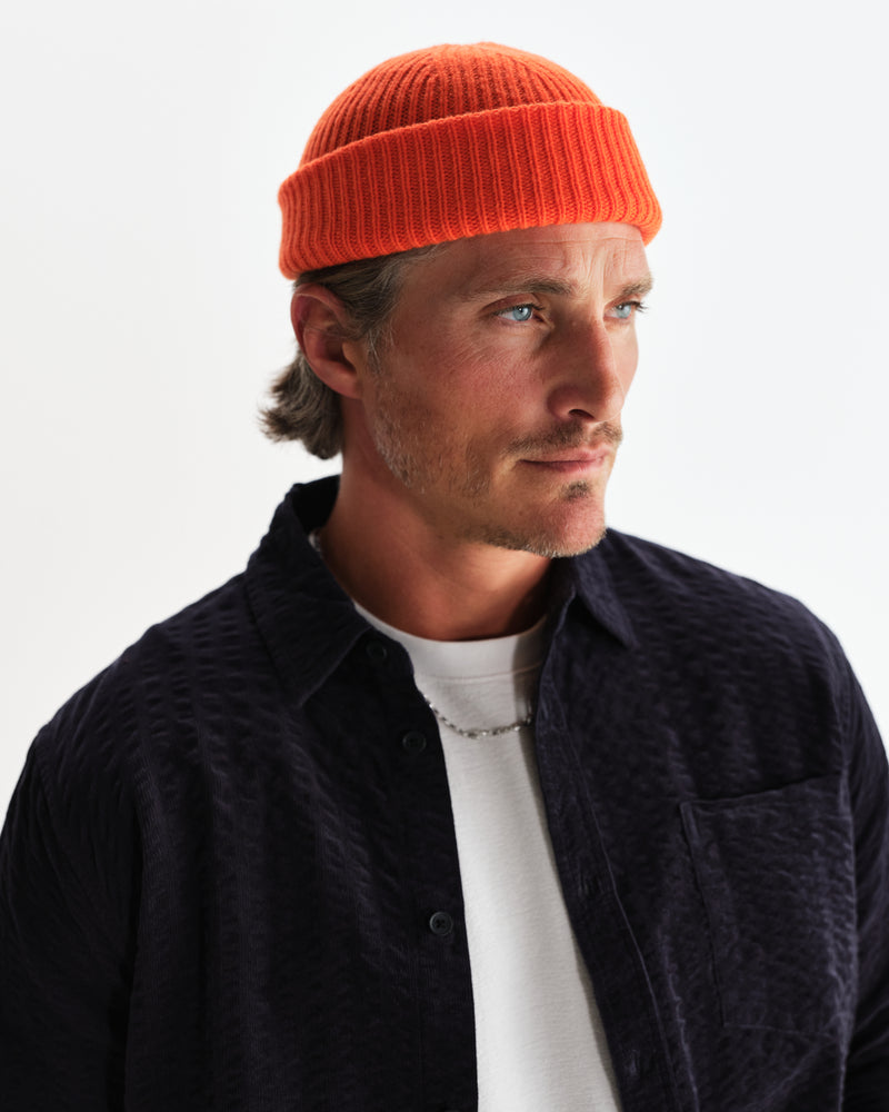 wax london men's Brook - Orange Single Rib Wool Beanie