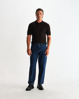 wax london men's Bury - Dark Brown Stripe Zip Polo