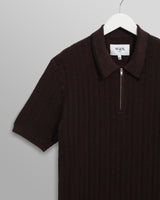 wax london men's Bury - Dark Brown Stripe Zip Polo