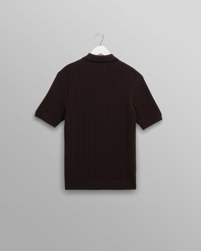 wax london men's Bury - Dark Brown Stripe Zip Polo