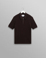 wax london men's Bury - Dark Brown Stripe Zip Polo