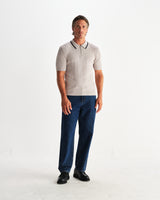 wax london men's Bury - Natural Melange Stripe Zip Polo