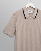 wax london men's Bury - Natural Melange Stripe Zip Polo