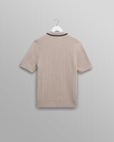 wax london men's Bury - Natural Melange Stripe Zip Polo