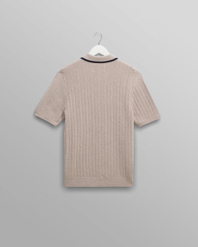 wax london men's Bury - Natural Melange Stripe Zip Polo
