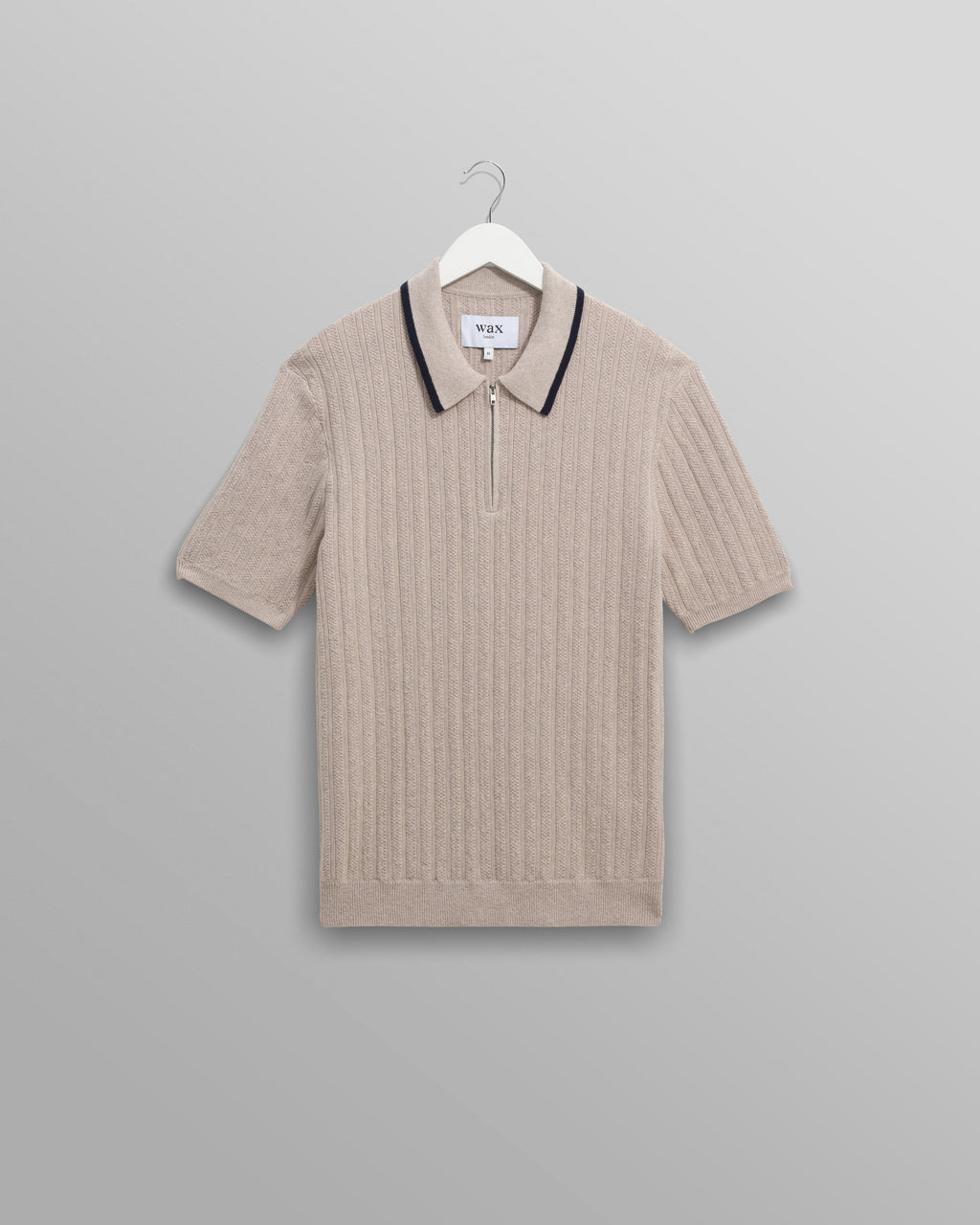 Men's Natural Melange Stripe Zip Polo | Wax London