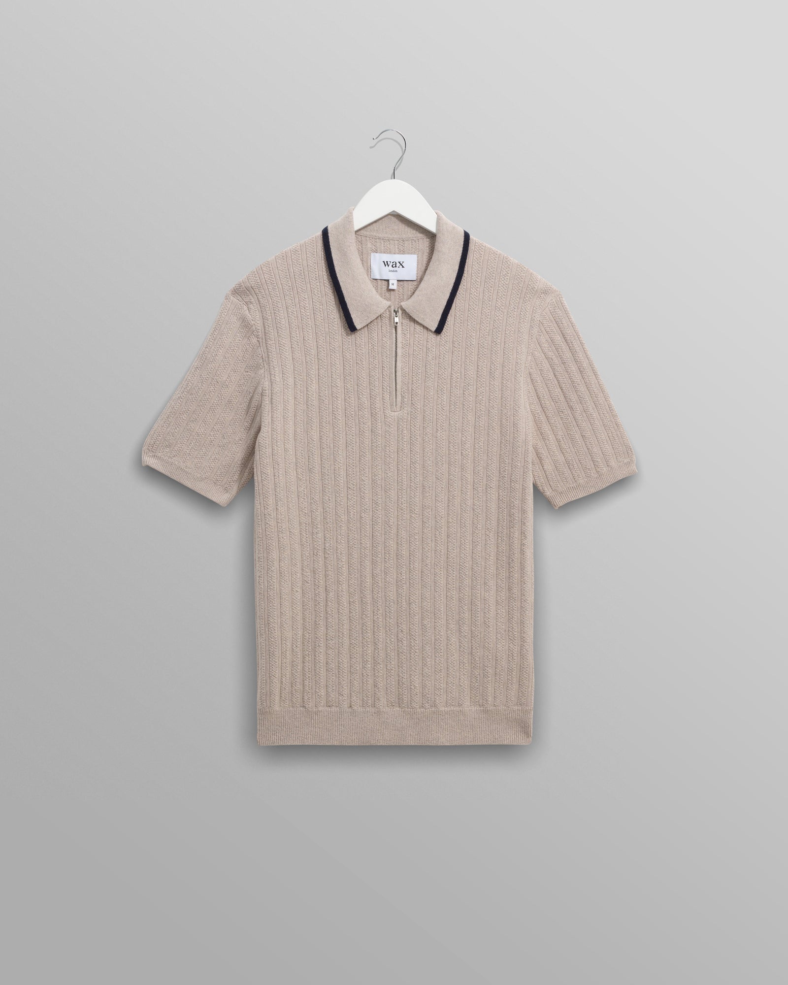 Men's Natural Melange Stripe Zip Polo | Wax London