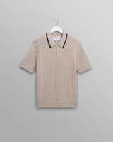 wax london men's Bury - Natural Melange Stripe Zip Polo