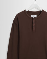 wax london men's Caleb - Brown Waffle Cotton Henley Long-Sleeve T-Shirt