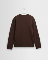 wax london men's Caleb - Brown Waffle Cotton Henley Long-Sleeve T-Shirt
