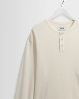 wax london men's Caleb - Ecru Waffle Cotton Henley Long-Sleeve T-Shirt