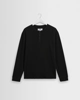 wax london men's Caleb - Washed Black Waffle Cotton Henley Long-Sleeve T-Shirt