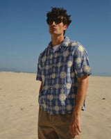 Didcot - Blue And Ecru Corded Lace Short-Sleeve Shirt