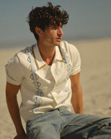 Tellaro - Ecru And Blue Retro Embroidered Shirt