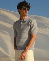 Naples - Light Blue Mini Geometric Knitted Polo