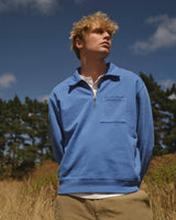 Reeve - French Blue Loopback Organic Cotton Collared Sweatshirt