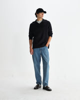 wax london men's Carter - Black Open Collar Milano Knit Polo