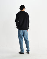 wax london men's Carter - Black Open Collar Milano Knit Polo