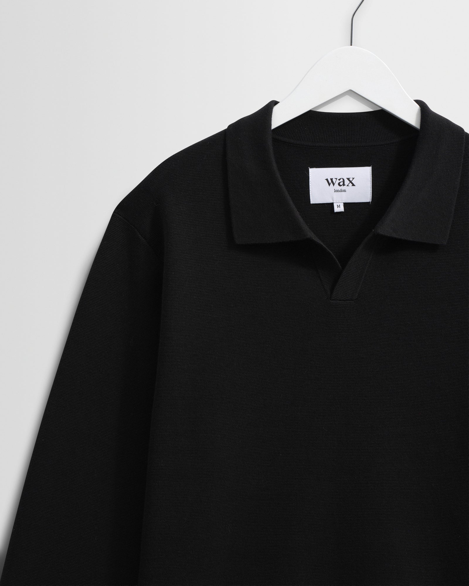 Men's Black Open Collar Milano Knit Polo | Wax London