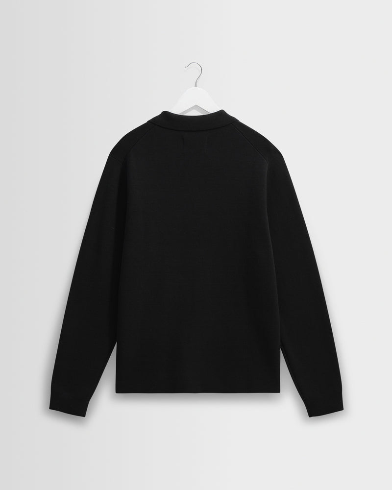 Men's Black Open Collar Milano Knit Polo | Wax London