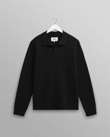 wax london men's Carter - Black Open Collar Milano Knit Polo