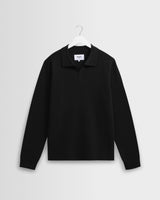 wax london men's Carter - Black Open Collar Milano Knit Polo