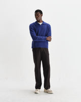 wax london men's Carter - Blue Open Collar Fluffy Wool Knit Polo