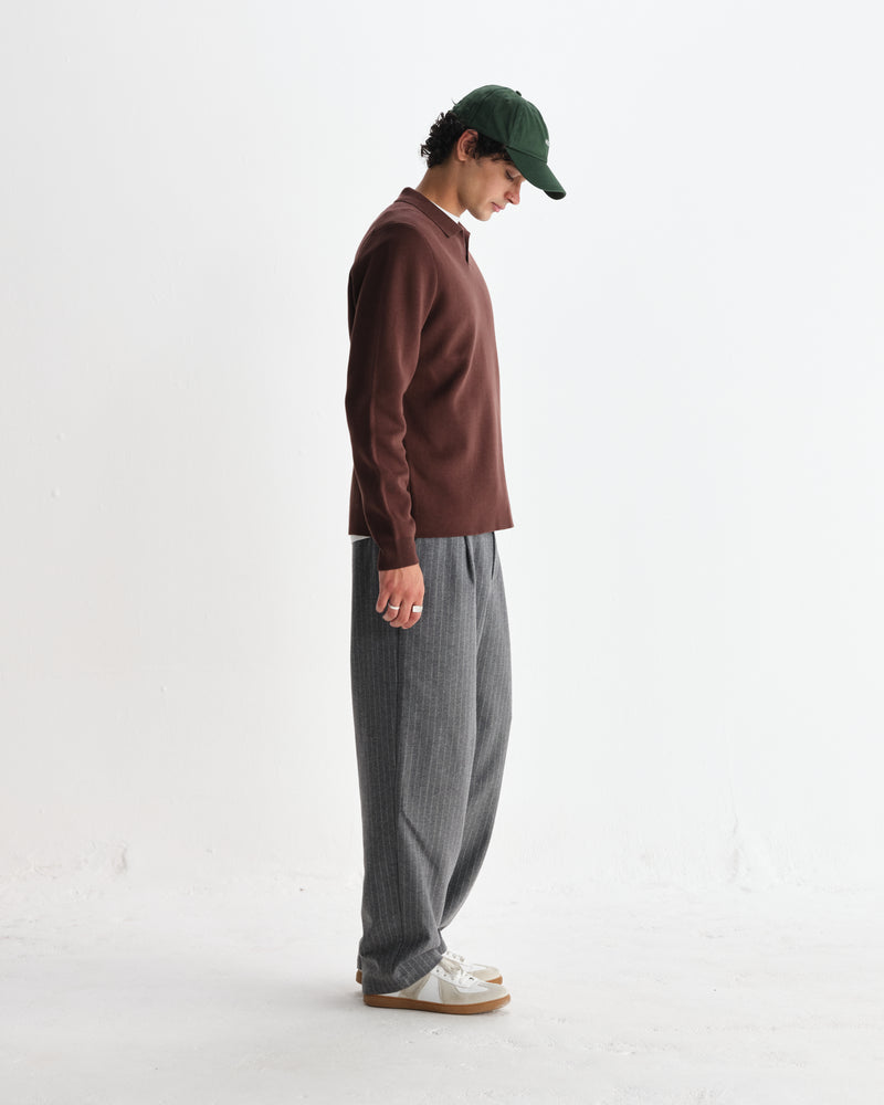 wax london men's Carter - Brown Open Collar Milano Knit Polo