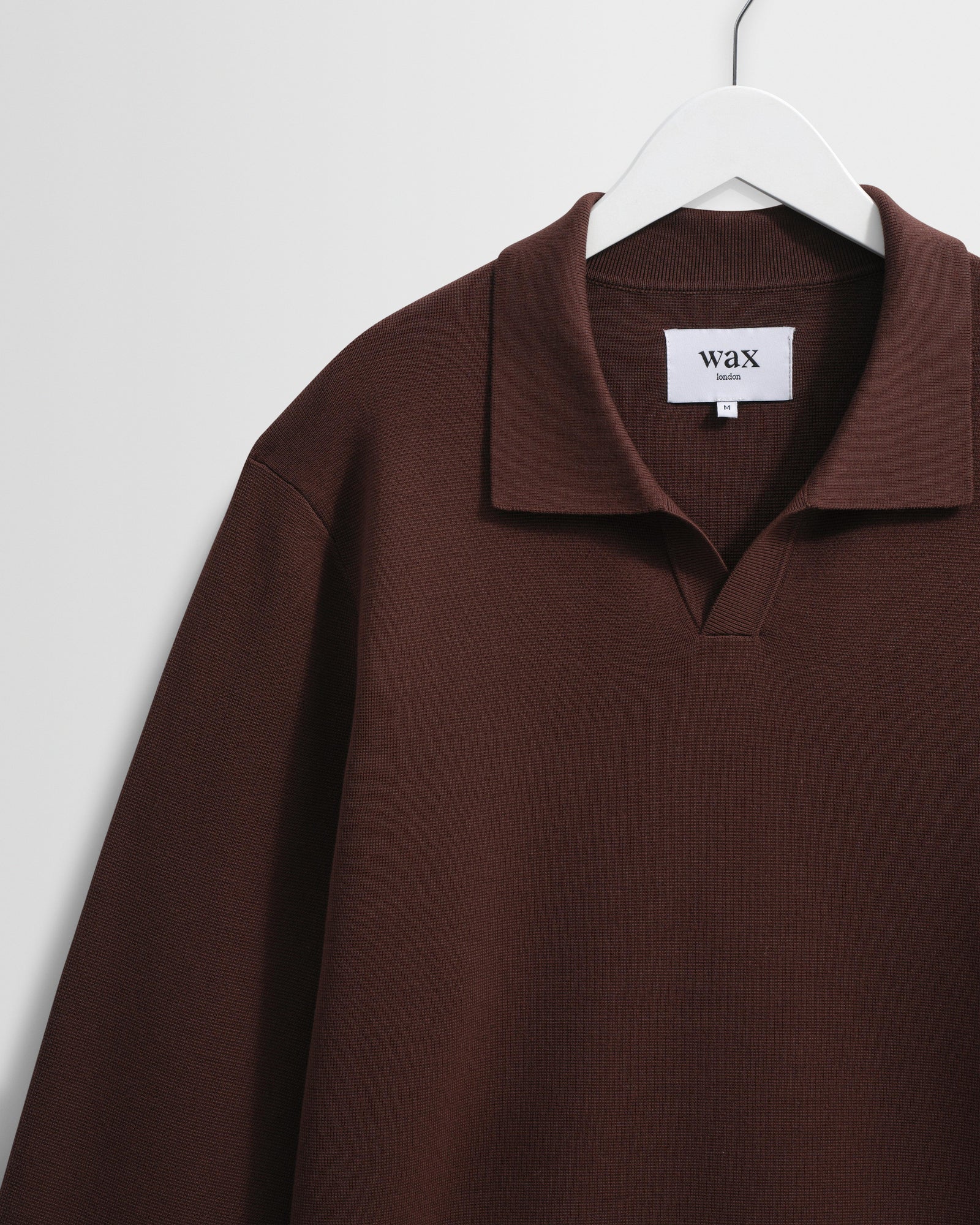 Men's Brown Open Collar Milano Knit Polo | Wax London
