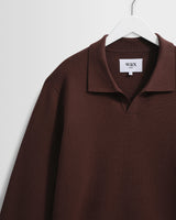 wax london men's Carter - Brown Open Collar Milano Knit Polo