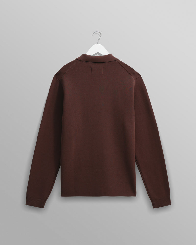 wax london men's Carter - Brown Open Collar Milano Knit Polo