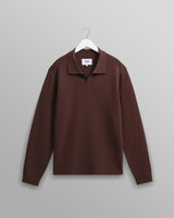 wax london men's Carter - Brown Open Collar Milano Knit Polo