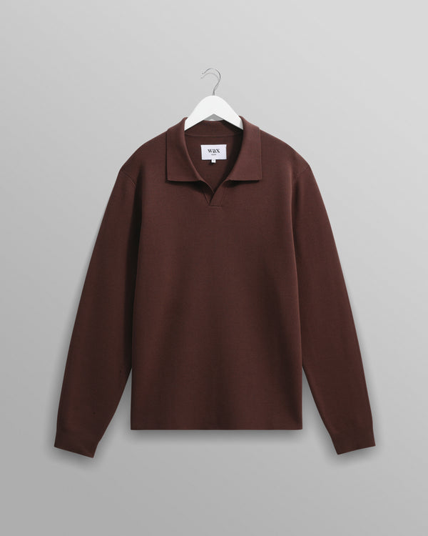 wax london men's Carter - Brown Open Collar Milano Knit Polo