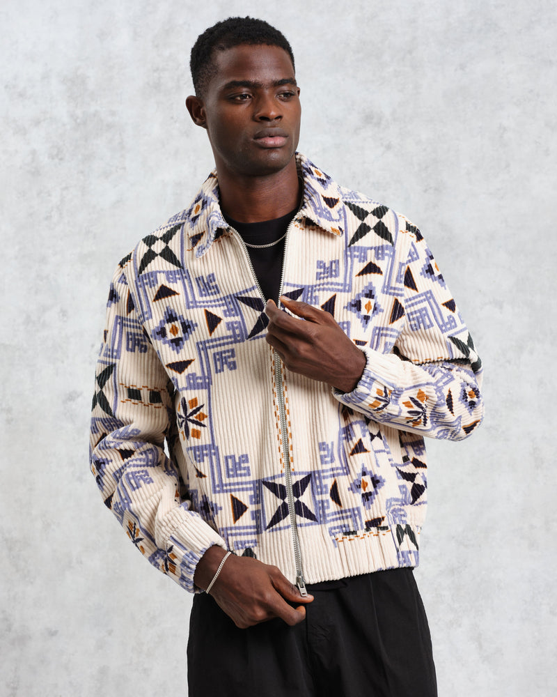 wax london Cartha - Ecru Geometric Corduroy Jacket