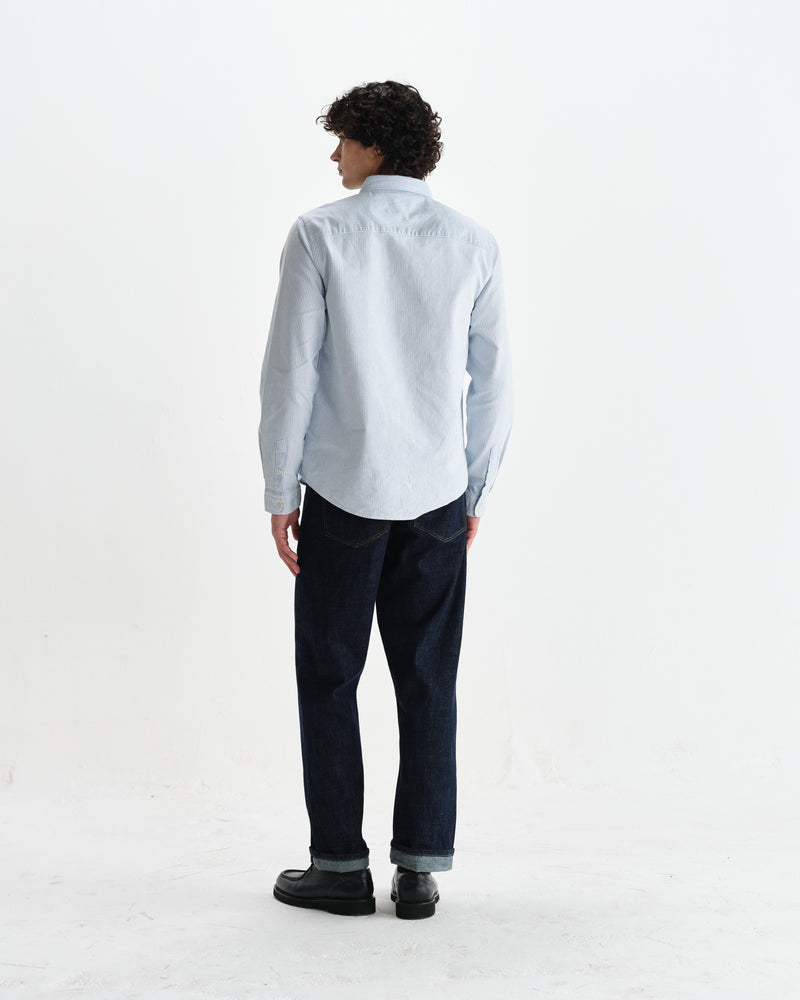wax london men's Caspian - White And Blue Stripe Cotton Oxford Shirt